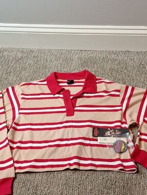Womena Red Stripe Rugby Shirt - No Boundries Stranger Things